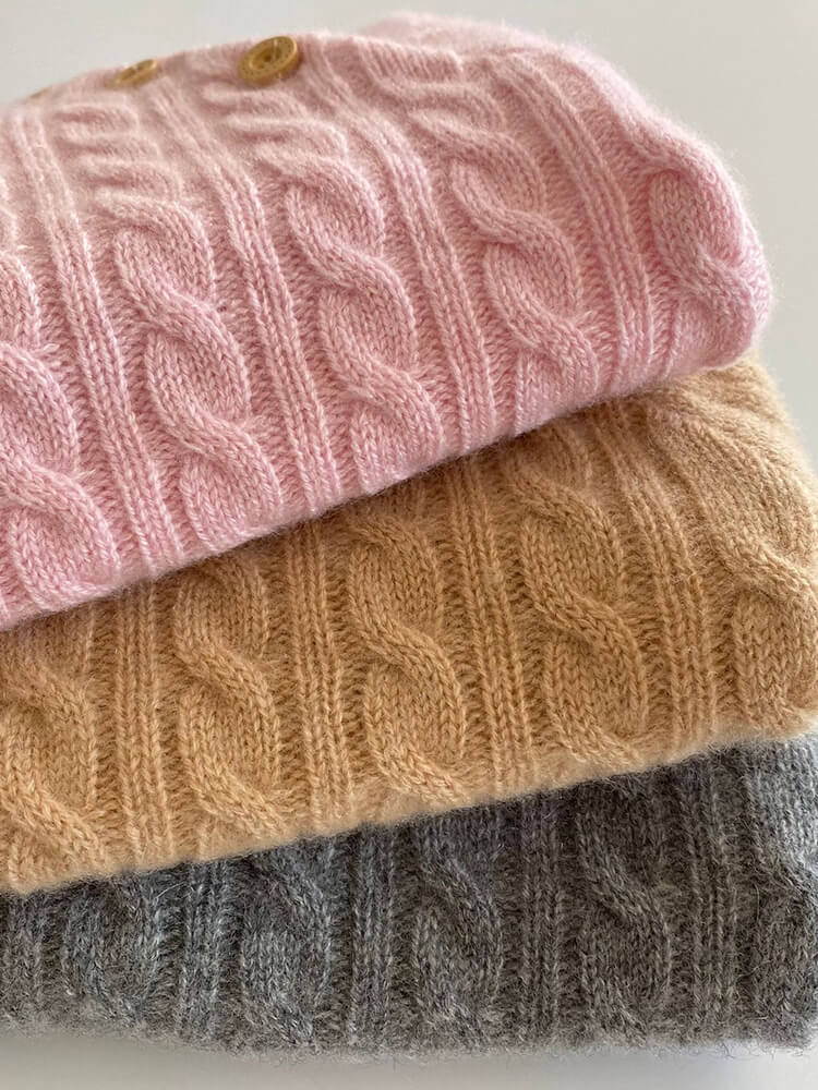 Kids Cable Knit Cashmere Sweater with Shoulder Buttons